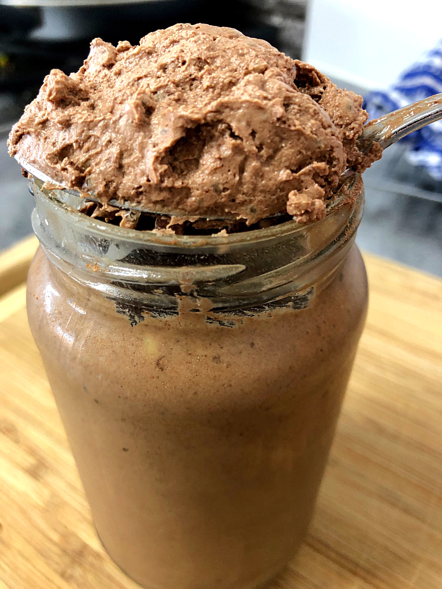 Vegan Chocolate and Peanut Butter Chia Mousse; beautifully creamy and delicious. Not to mention so easy to make you could practically do it with you eyes closed! No mixers or food processors, just a jar, a fork and a tablespoon. Easy!