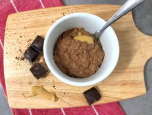 Vegan Chocolate and Peanut Butter Chia Mousse; beautifully creamy and delicious. Not to mention so easy to make you could practically do it with you eyes closed! No mixers or food processors, just a jar, a fork and a tablespoon. Easy!