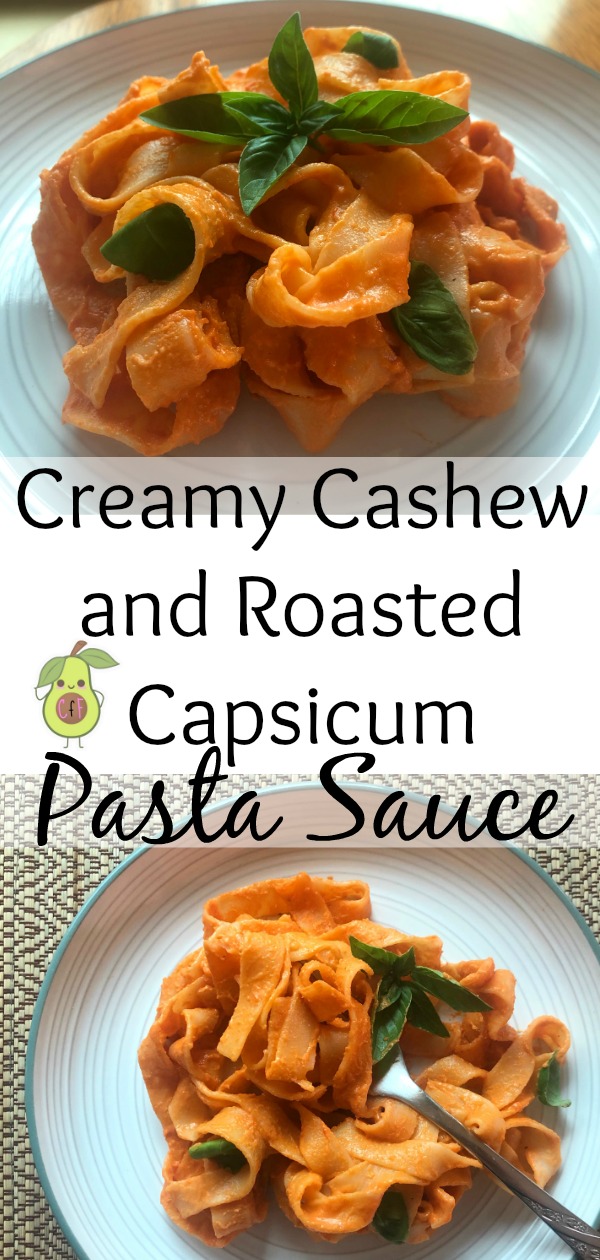 Creamy Cashew and Roasted Capsicum Pasta Sauce; Delicious, vegan and full of healthy fat! Stir it through your favourite pasta for an easy family meal.