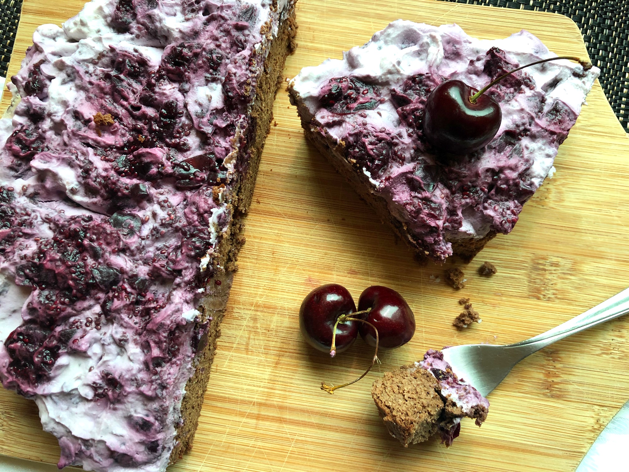 This Chocolate, Coconut, Cherry Cake really couldn't get much easier. Don't let the simplicity of it fool you though, it tastes amazing. I can hear it calling my name from the fridge